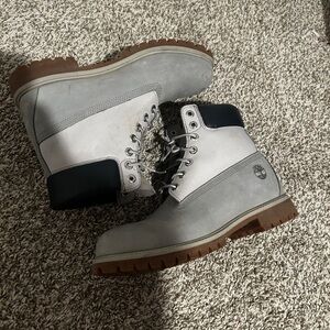 Timberland Light Gray and Black Leather Boots